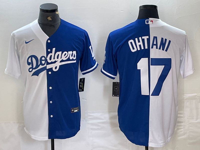 Men Los Angeles Dodgers 17 Ohtani White blue double Nike Game MLB Jersey style 6